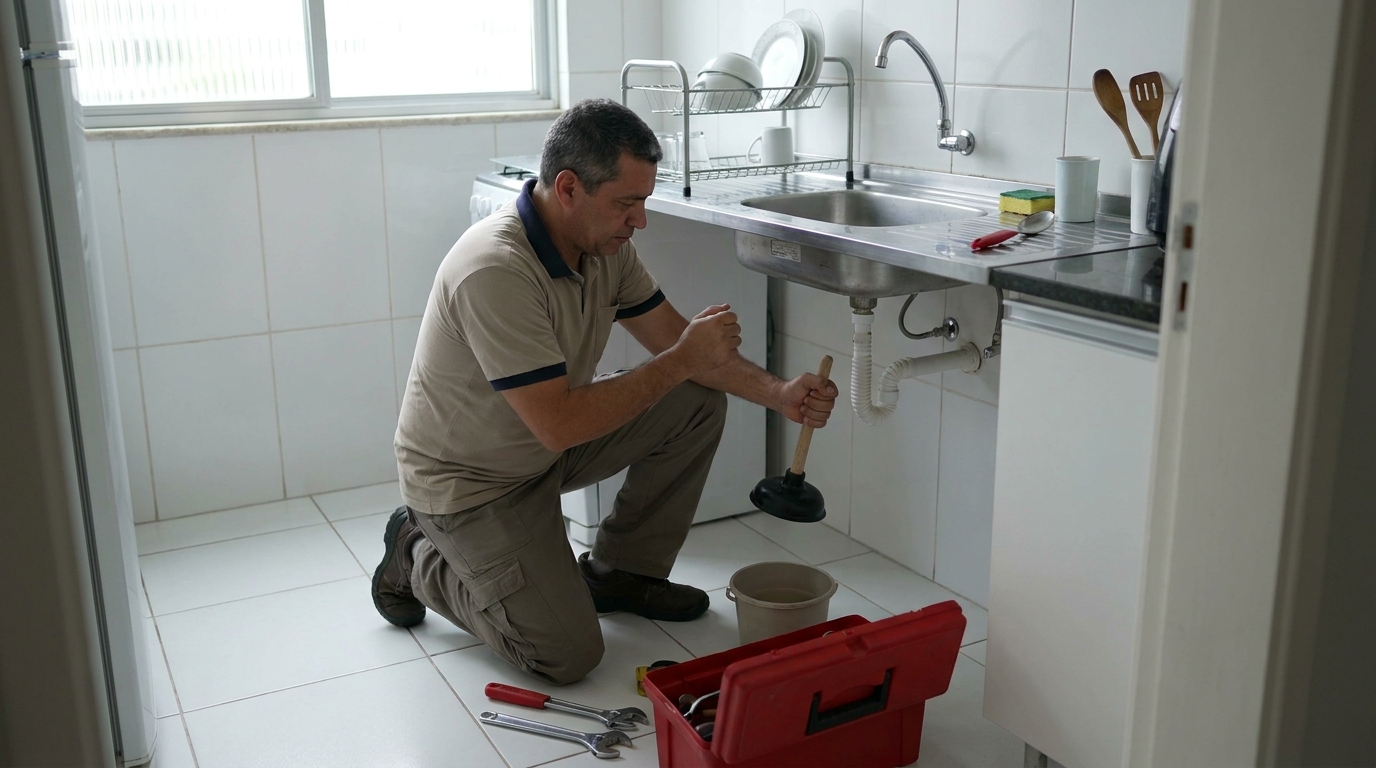 Desentupimento de pia residencial em Toledo‑PR