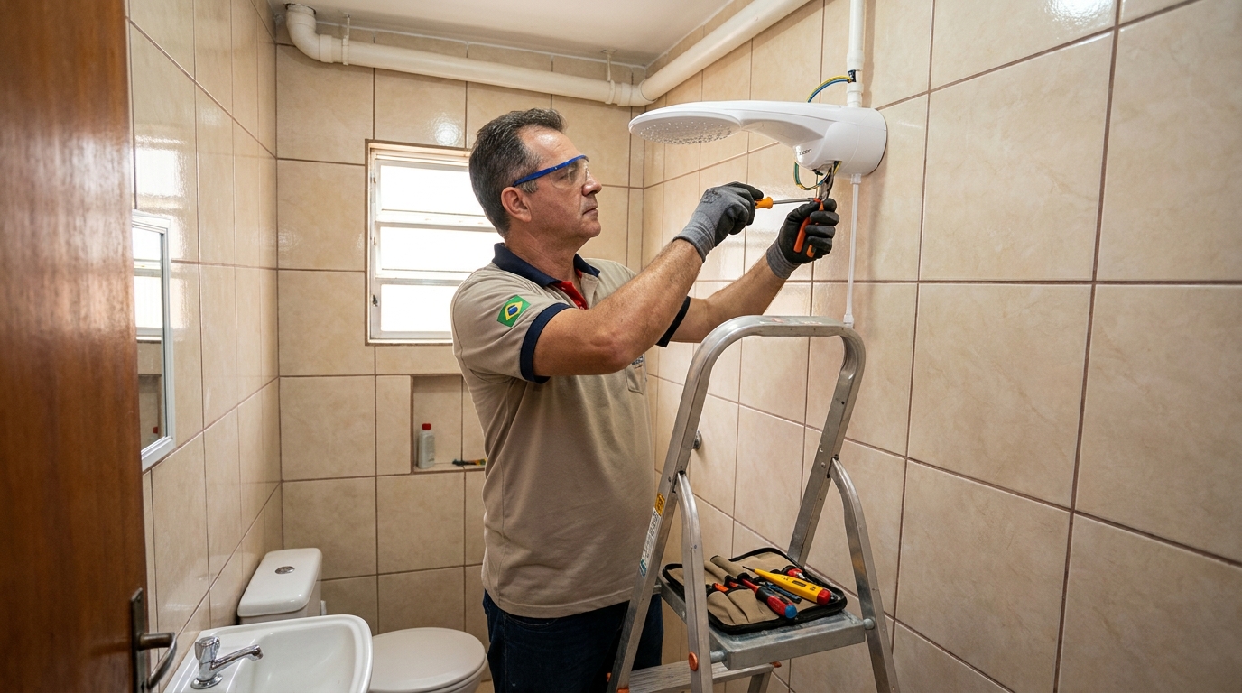Instalação de chuveiro no banheiro em Toledo‑PR