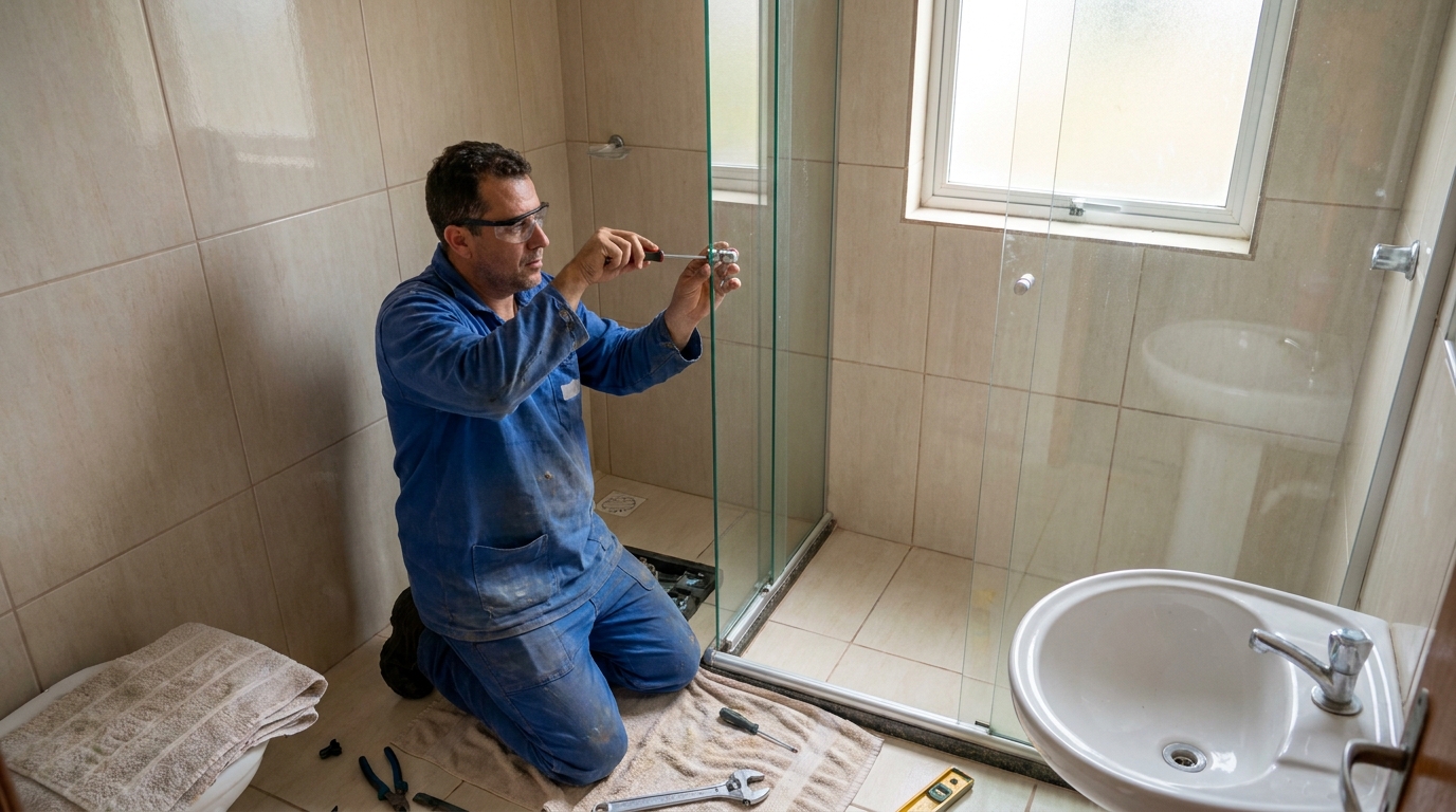 Técnico realizando manutenção de box em Toledo‑PR